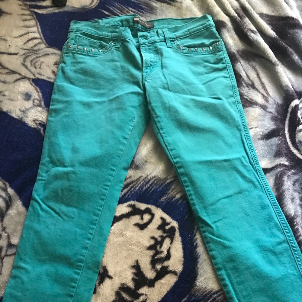 Turquoise blue jeans